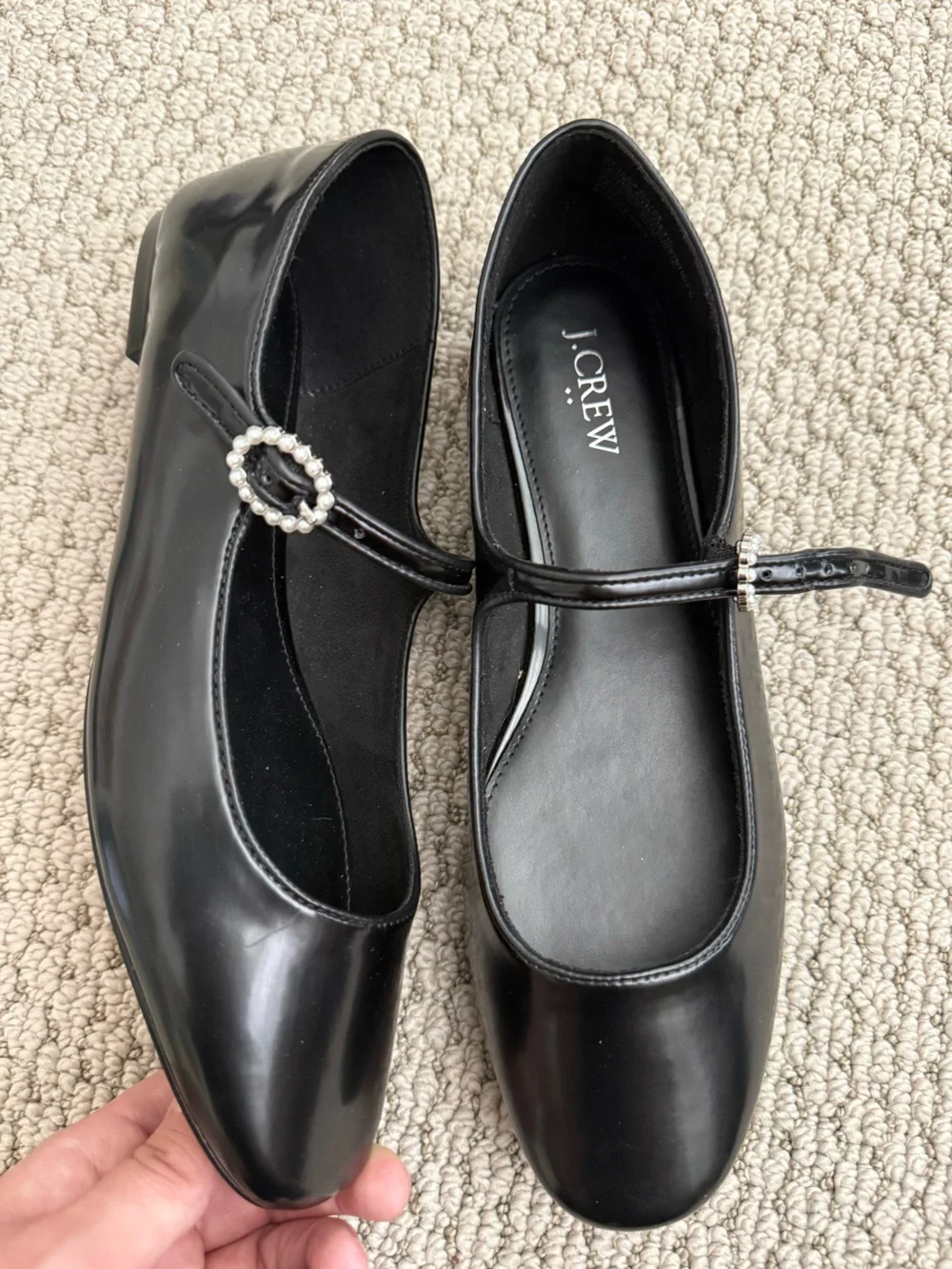 J. Crew Black Mary Jane Flats with Pearl Buckle